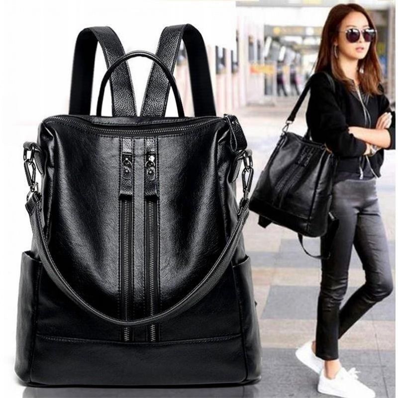 Mini Backpack Purse - Frauen Weiches Leder Rucksack Schule Schwarz